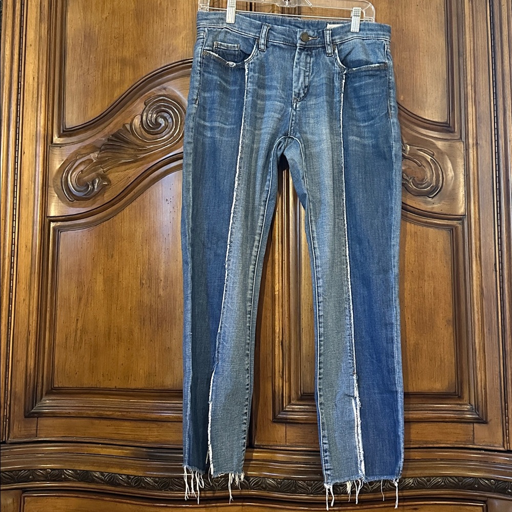 BlankNYC Two~Toned Shadow Seam Distressed Raw Hem Skinny Denim Jeans 29